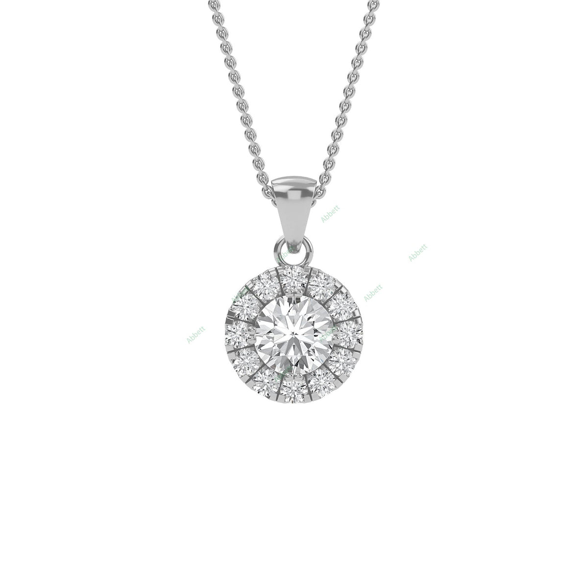 Round lab-grown diamond halo pendant necklace with 0.31ct centre stone - PEHA006