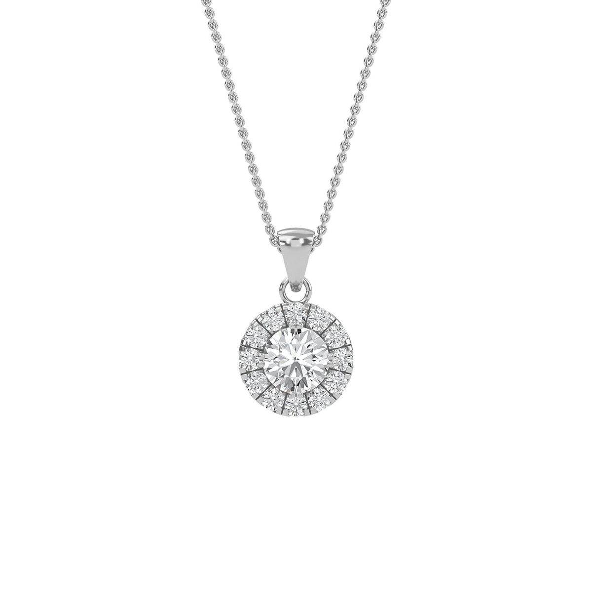 Round lab-grown diamond halo pendant necklace with 0.31ct centre stone - PEHA006