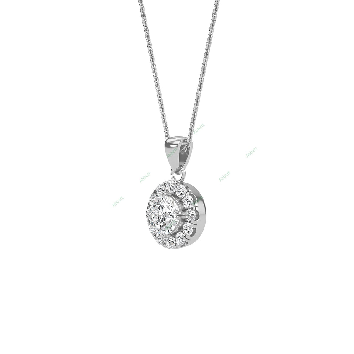 Round lab-grown diamond halo pendant necklace with 0.31ct centre stone - PEHA006