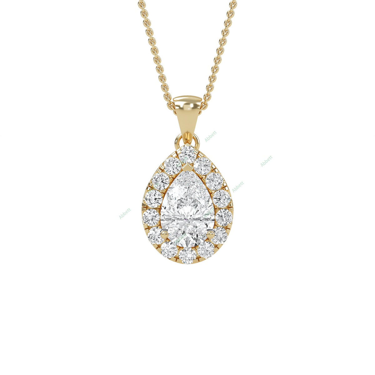 Pear lab-grown diamond halo pendant necklace with 0.5ct centre stone - PEHA009