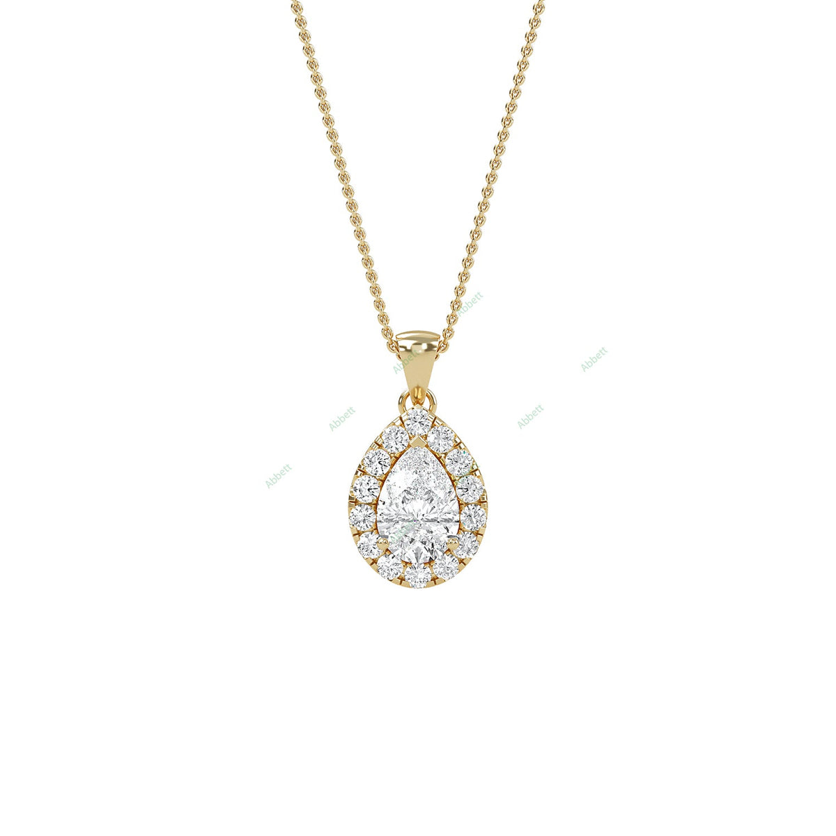 Pear lab-grown diamond halo pendant necklace with 0.5ct centre stone - PEHA009