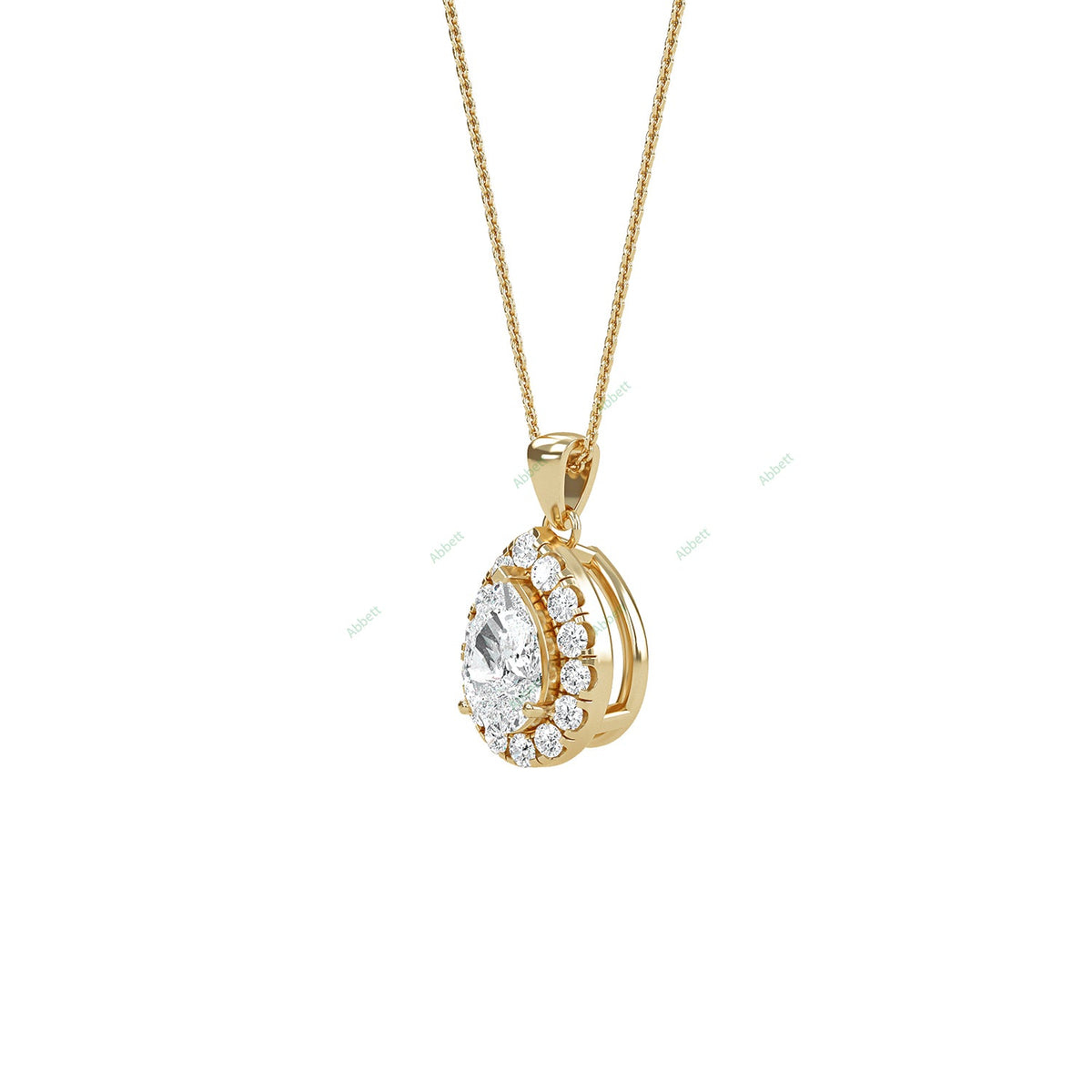 Pear lab-grown diamond halo pendant necklace with 0.5ct centre stone - PEHA009