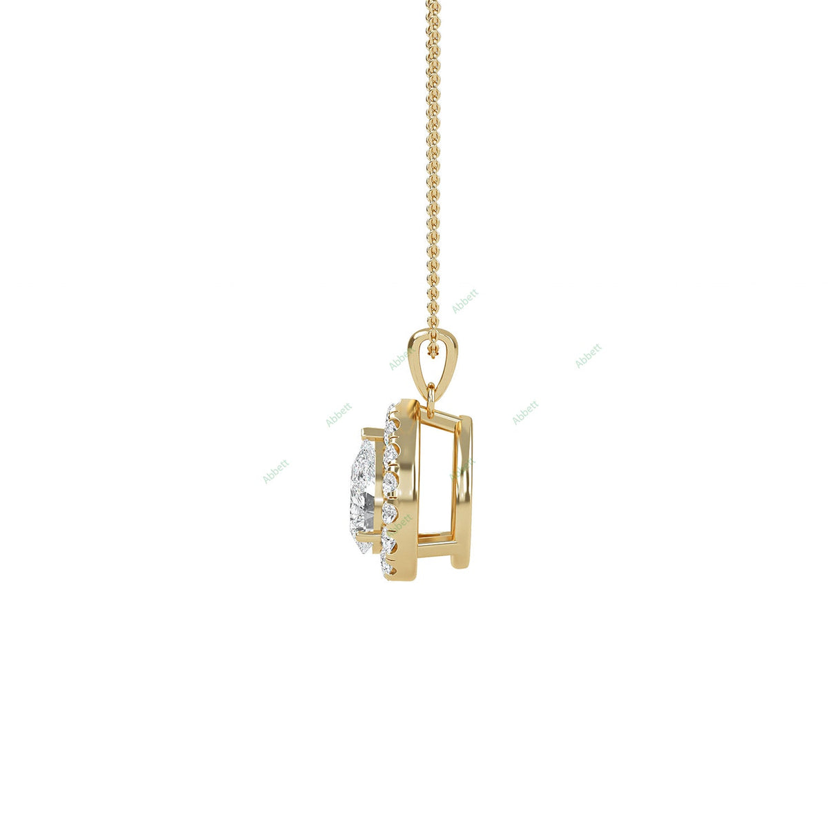 Pear lab-grown diamond halo pendant necklace with 0.5ct centre stone - PEHA009