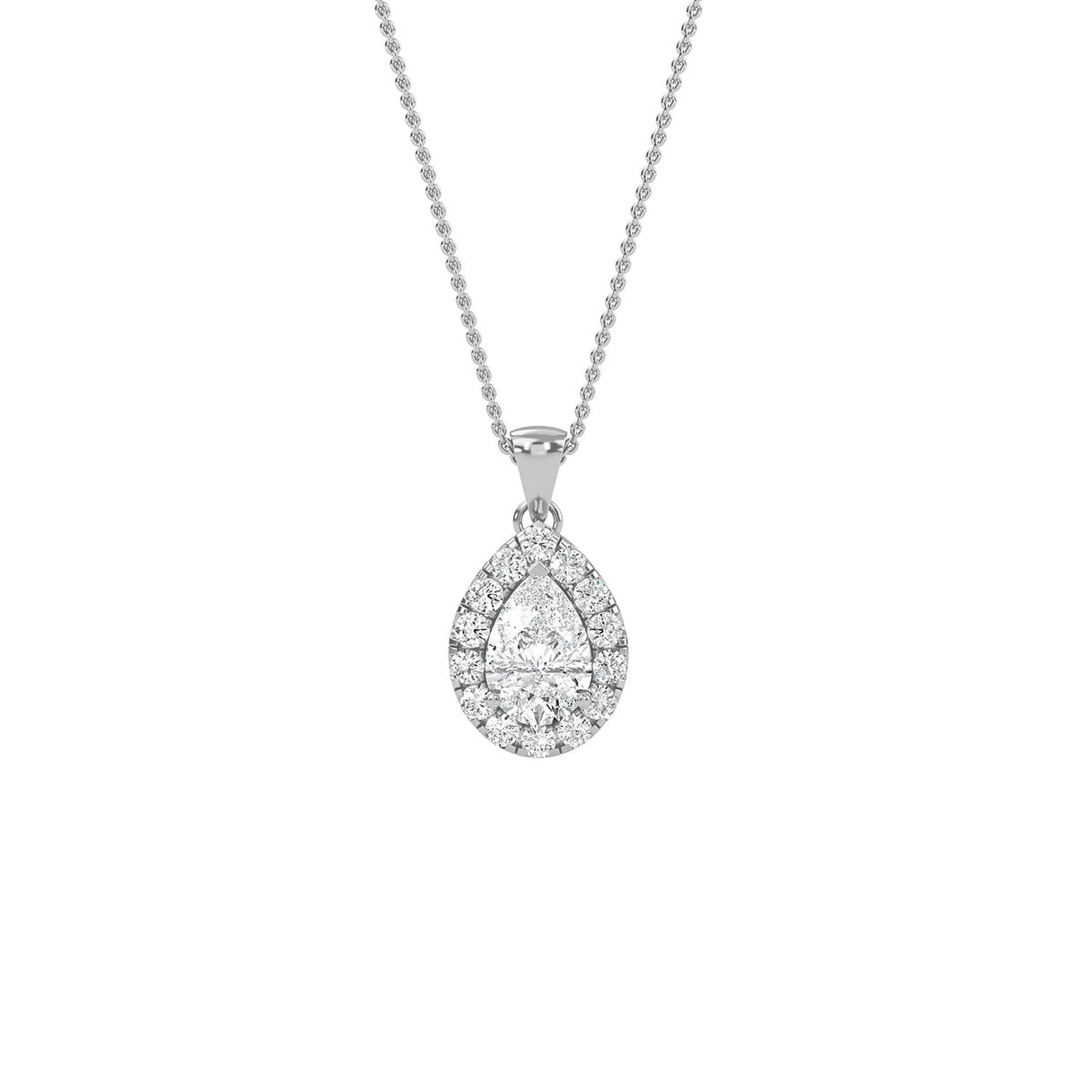 Pear lab-grown diamond halo pendant necklace with 0.5ct centre stone - PEHA009