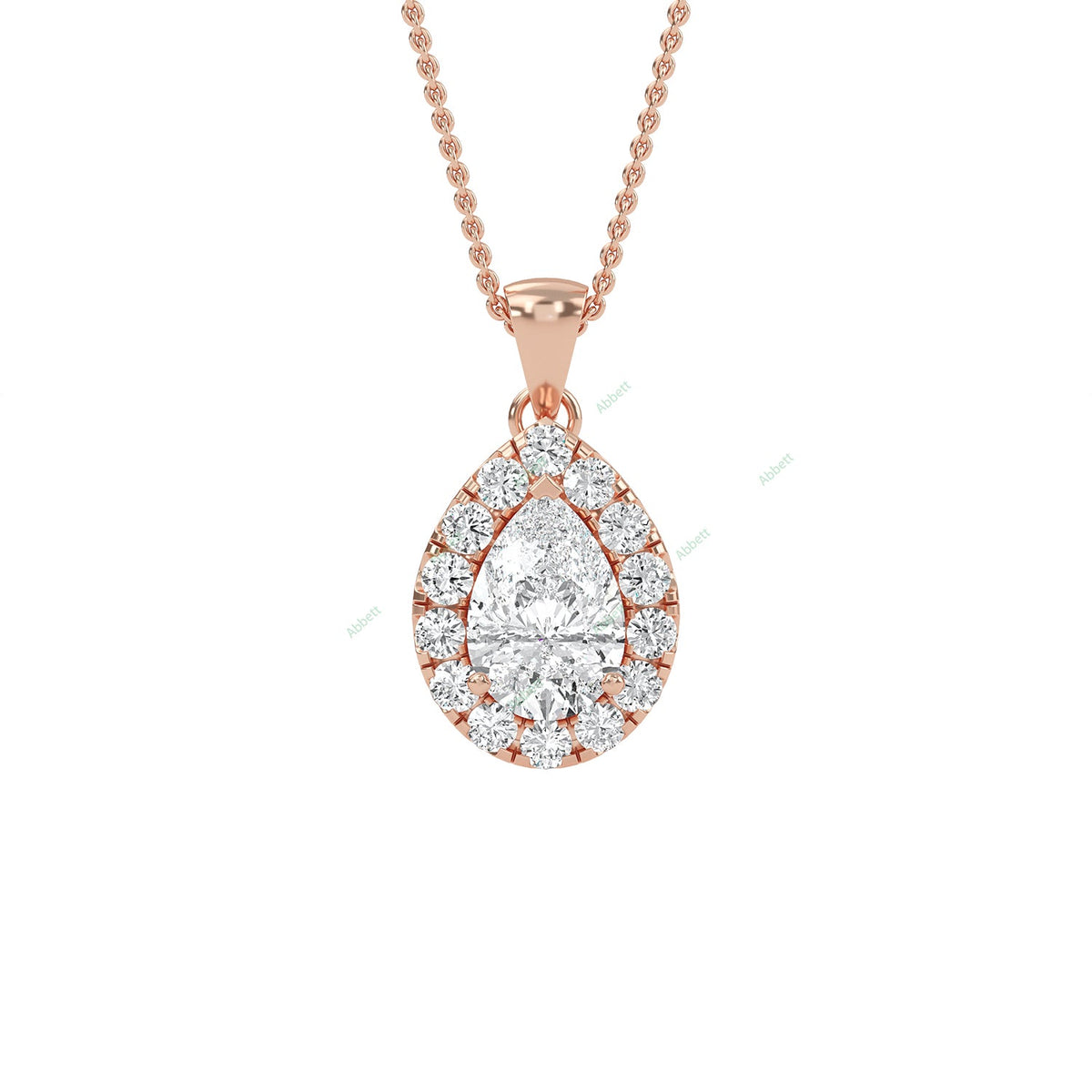 Pear lab-grown diamond halo pendant necklace with 0.5ct centre stone - PEHA009