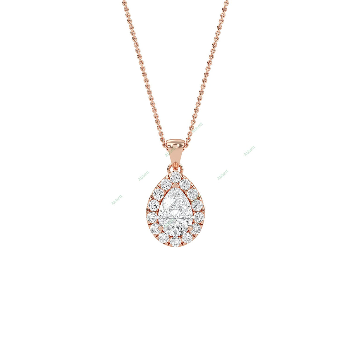 Pear lab-grown diamond halo pendant necklace with 0.5ct centre stone - PEHA009