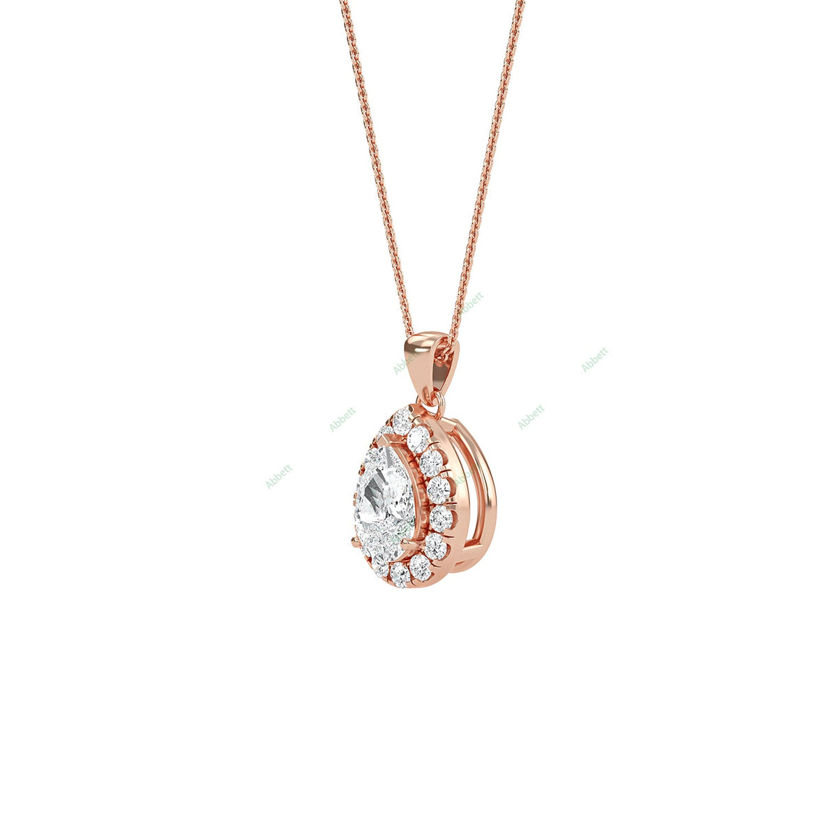 Pear lab-grown diamond halo pendant necklace with 0.5ct centre stone - PEHA009