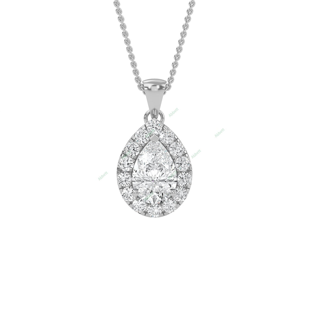 Pear lab-grown diamond halo pendant necklace with 0.5ct centre stone - PEHA009