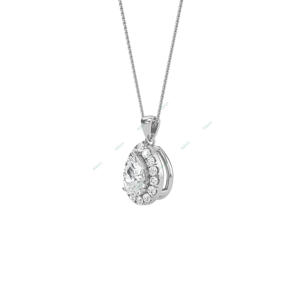 Pear lab-grown diamond halo pendant necklace with 0.5ct centre stone - PEHA009