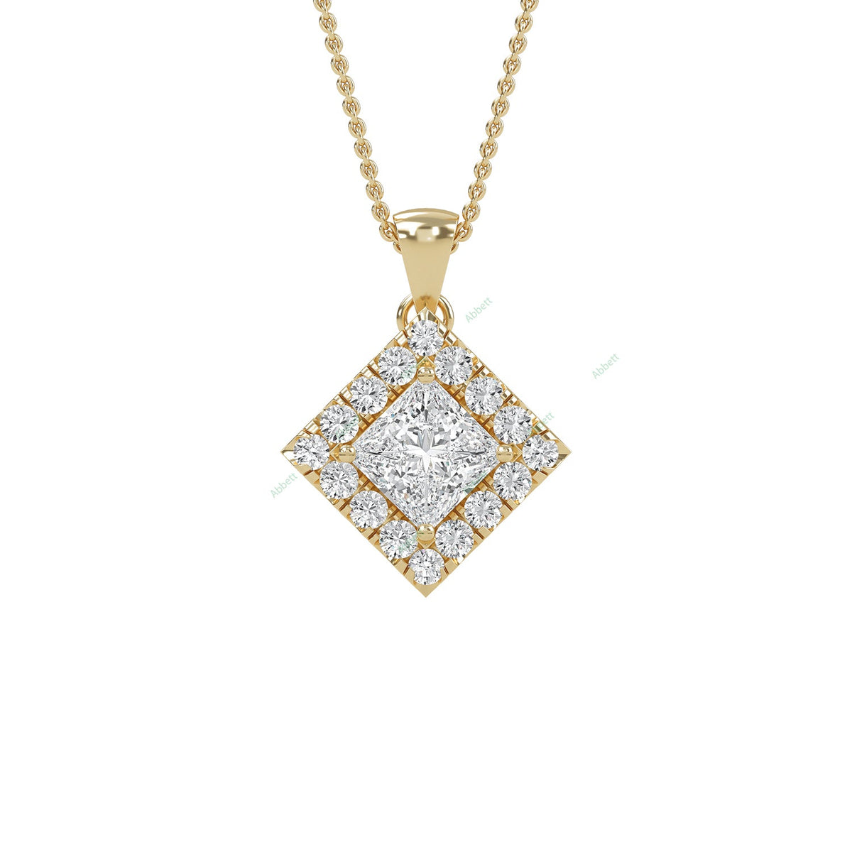 Princess lab-grown diamond halo pendant necklace - PEHA010