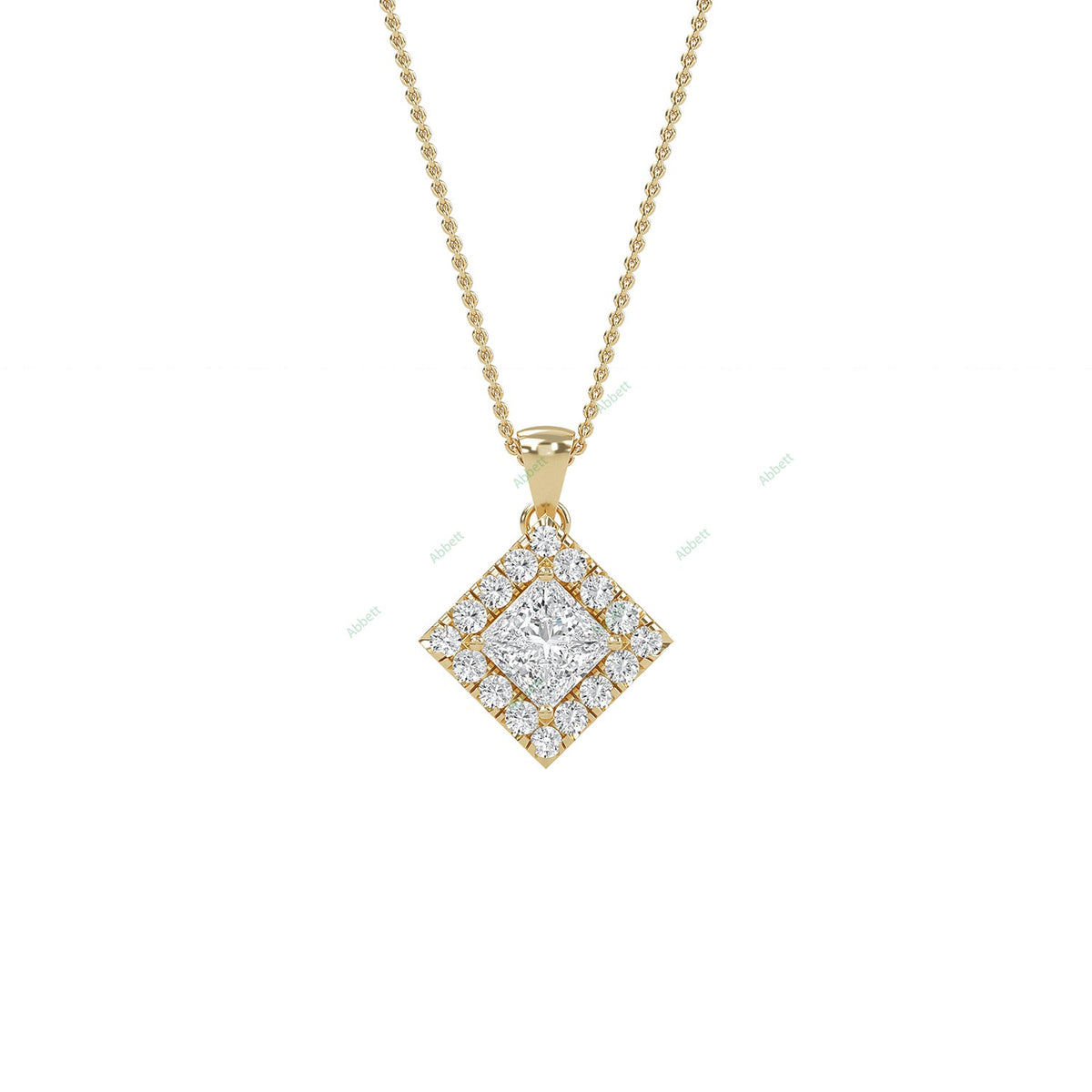 Princess lab-grown diamond halo pendant necklace - PEHA010