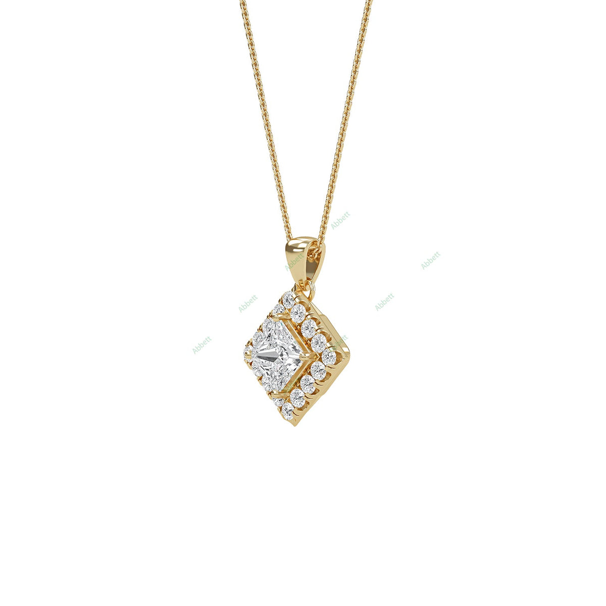 Princess lab-grown diamond halo pendant necklace - PEHA010