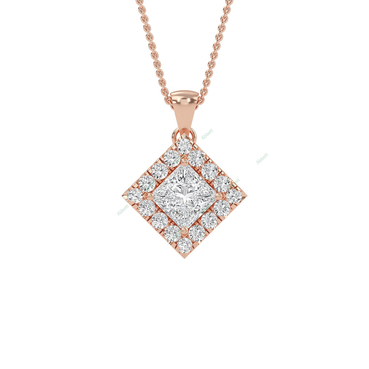 Princess lab-grown diamond halo pendant necklace - PEHA010
