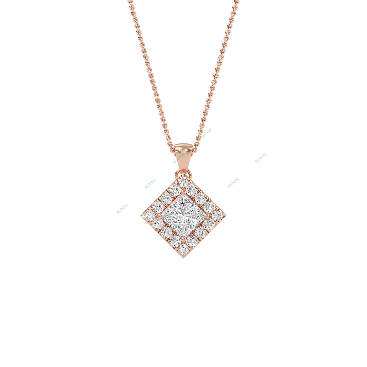 Princess lab-grown diamond halo pendant necklace - PEHA010