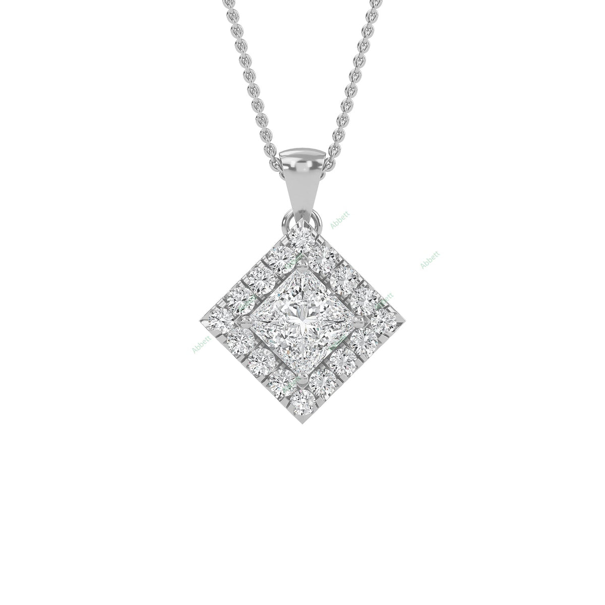 Princess lab-grown diamond halo pendant necklace - PEHA010