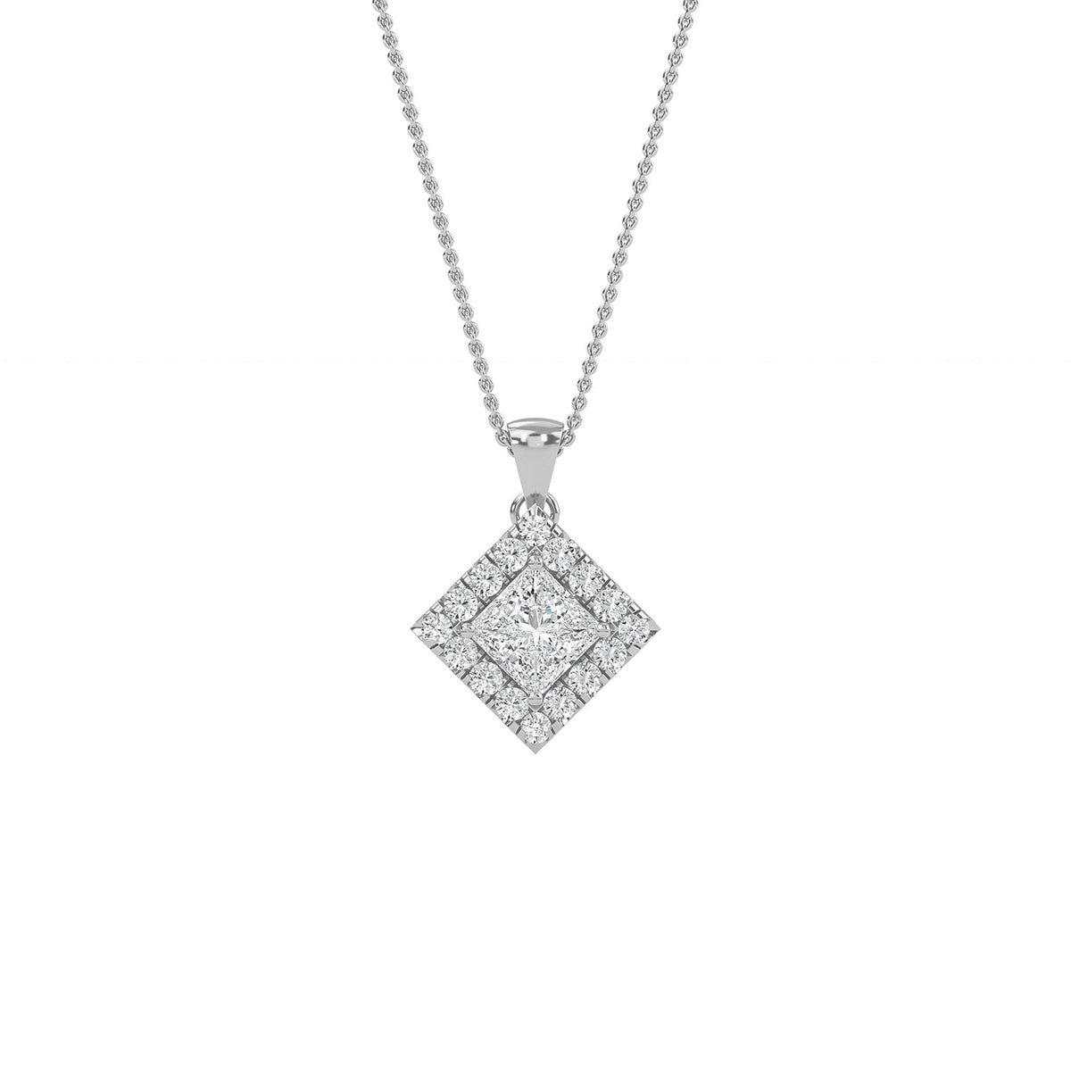 Princess lab-grown diamond halo pendant necklace - PEHA010