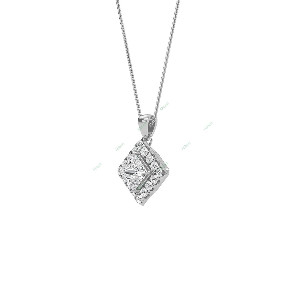 Princess lab-grown diamond halo pendant necklace - PEHA010