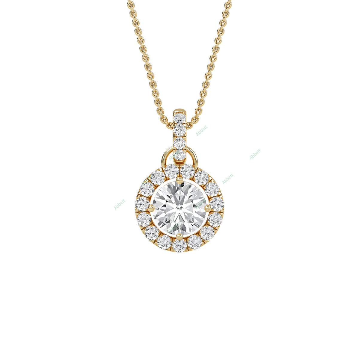 Round lab-grown diamond halo pendant necklace with 0.55ct centre stone - PEHA012