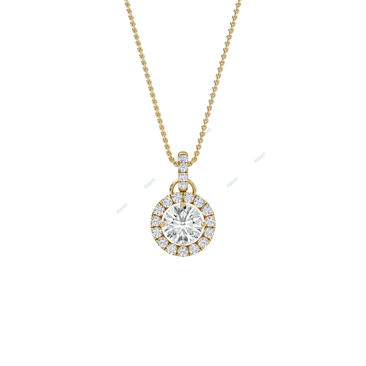 Round lab-grown diamond halo pendant necklace with 0.55ct centre stone - PEHA012