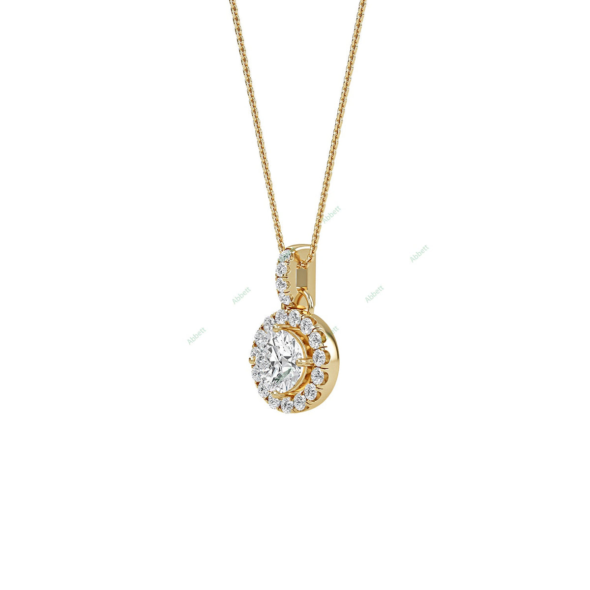 Round lab-grown diamond halo pendant necklace with 0.55ct centre stone - PEHA012
