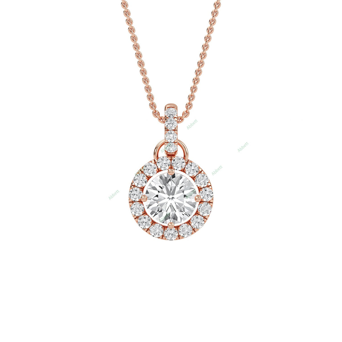 Round lab-grown diamond halo pendant necklace with 0.55ct centre stone - PEHA012