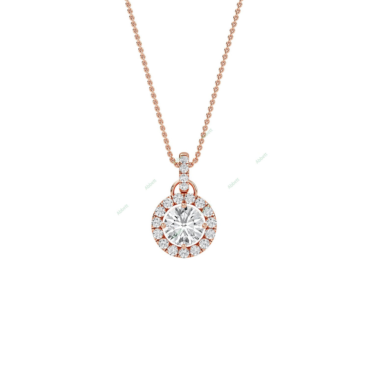Round lab-grown diamond halo pendant necklace with 0.55ct centre stone - PEHA012