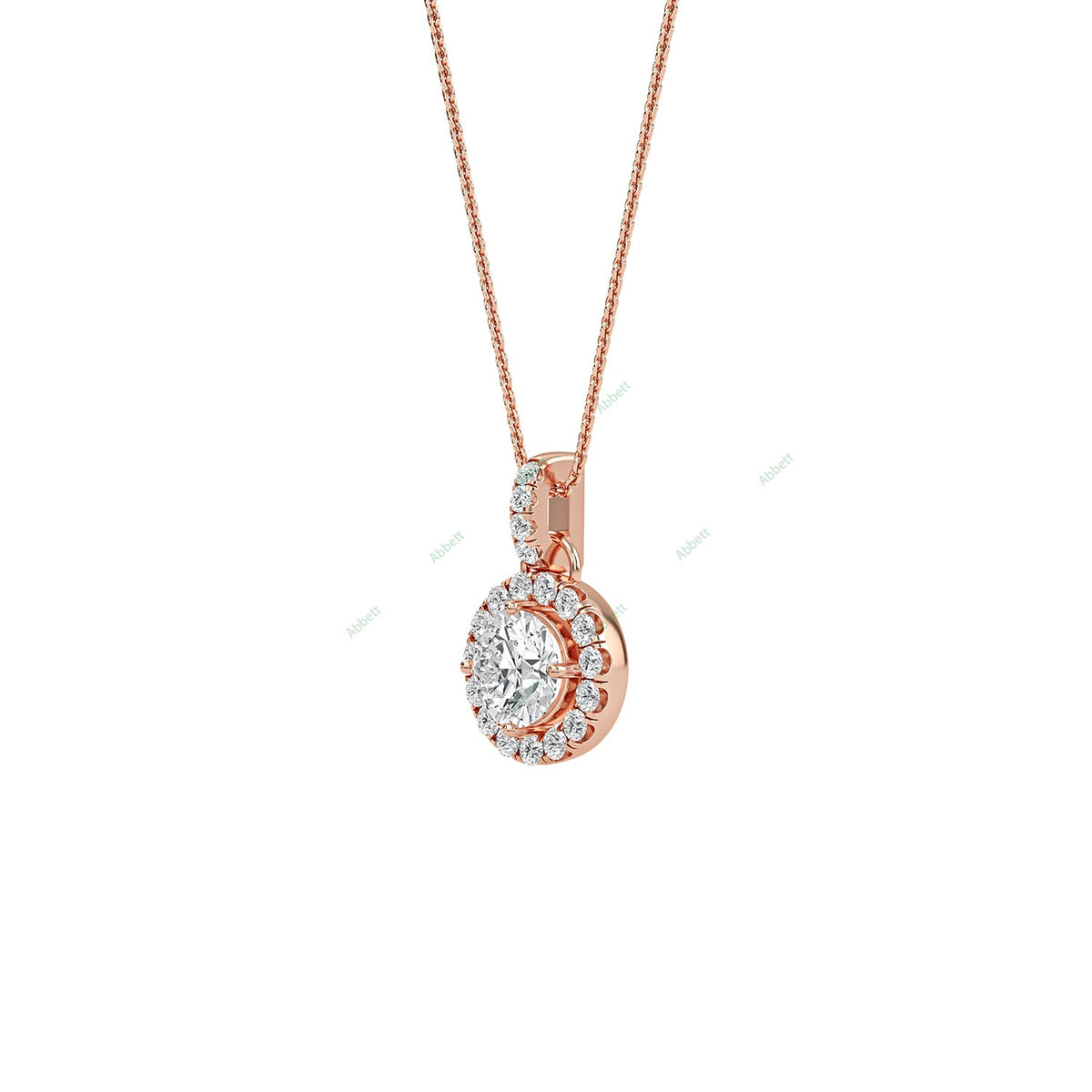 Round lab-grown diamond halo pendant necklace with 0.55ct centre stone - PEHA012