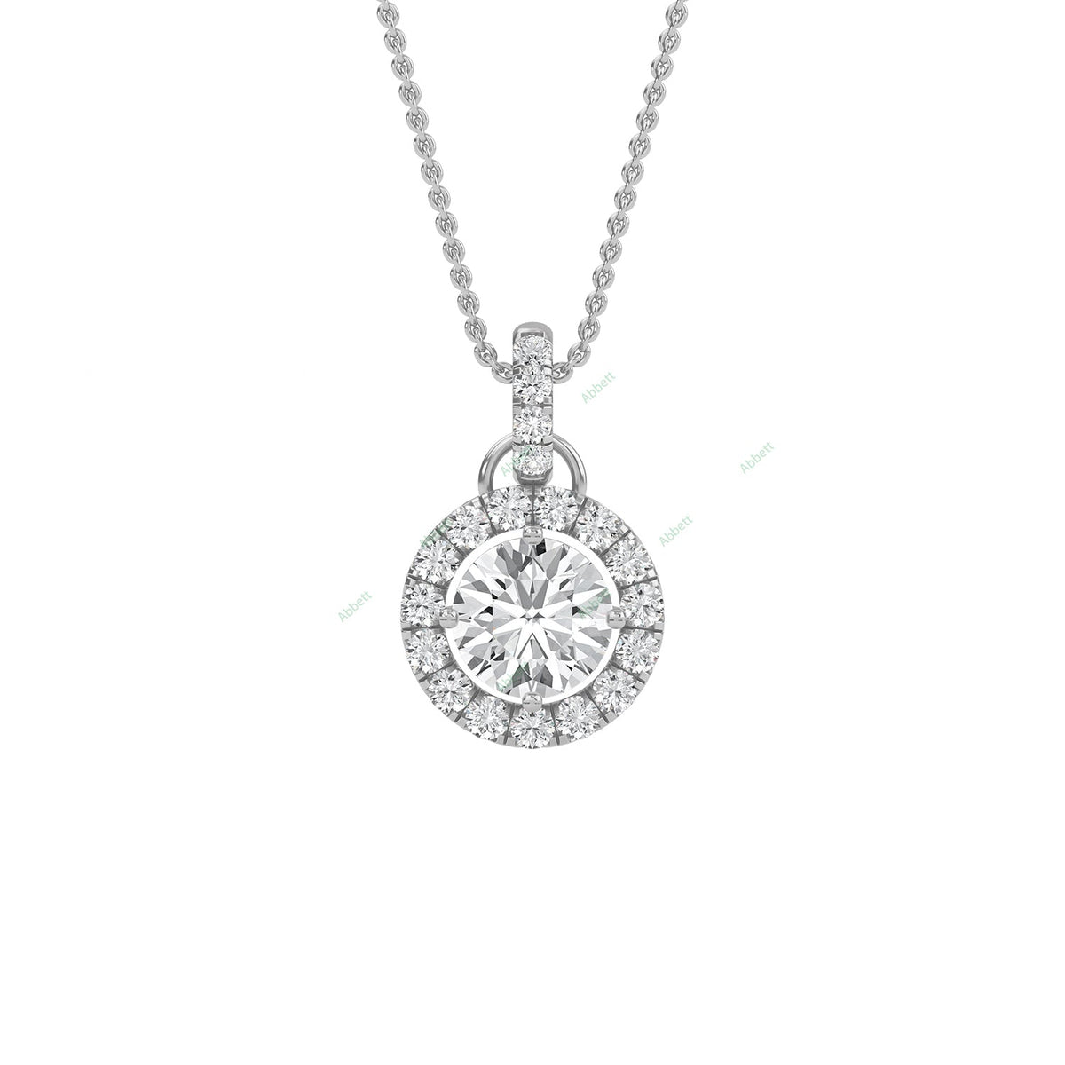 Round lab-grown diamond halo pendant necklace with 0.55ct centre stone - PEHA012