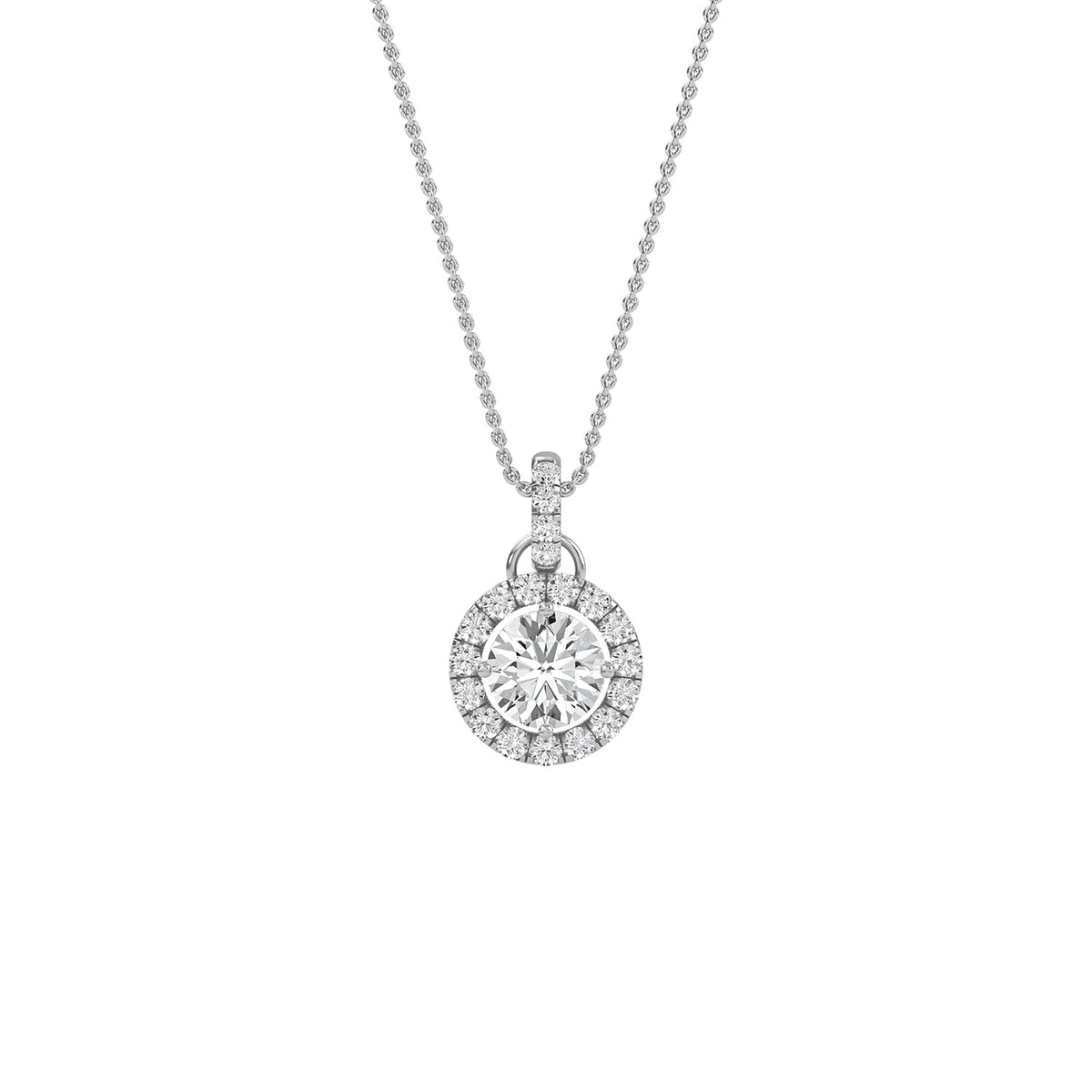 Round lab-grown diamond halo pendant necklace with 0.55ct centre stone - PEHA012