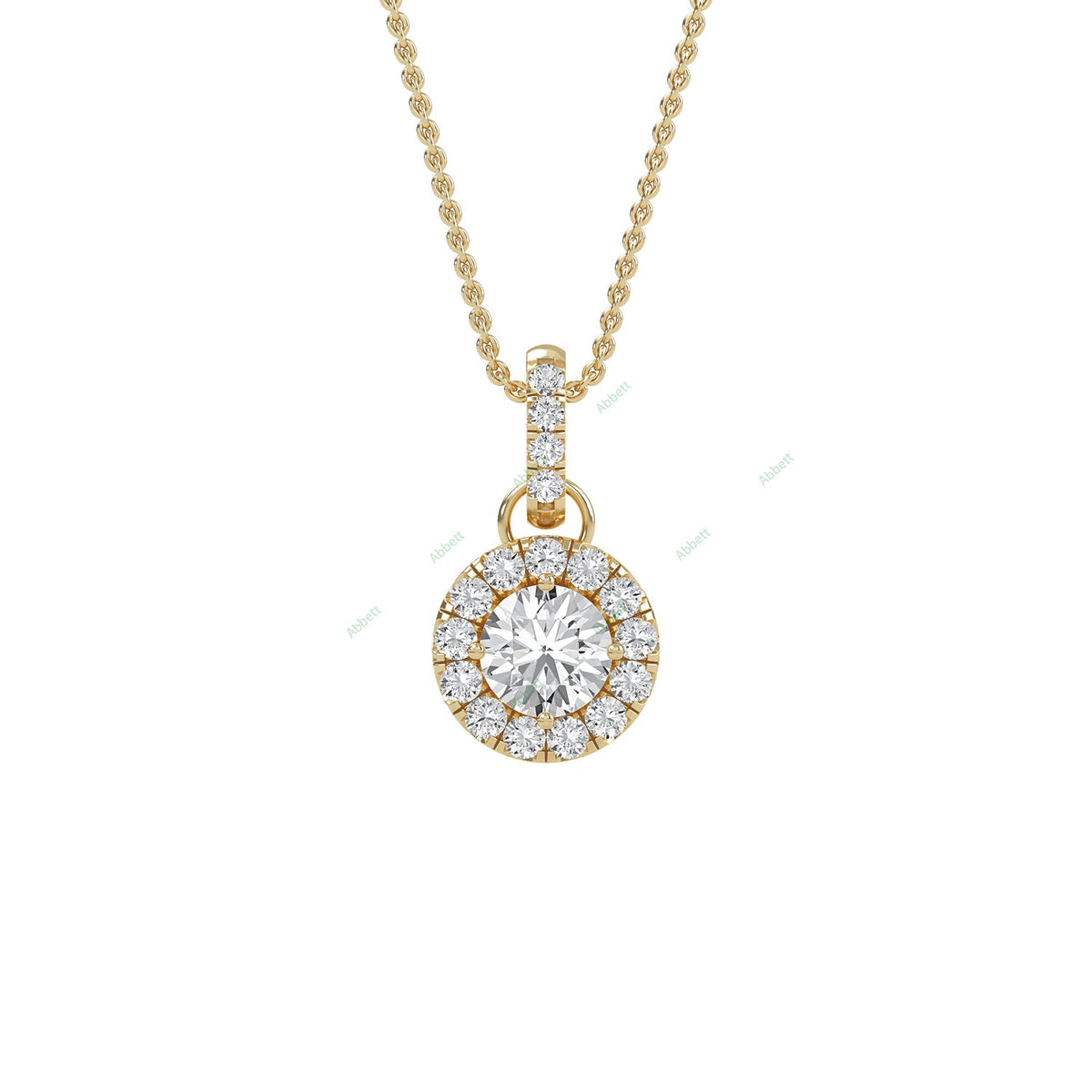 Round lab-grown diamond halo pendant necklace with 0.48ct centre stone - PEHA013