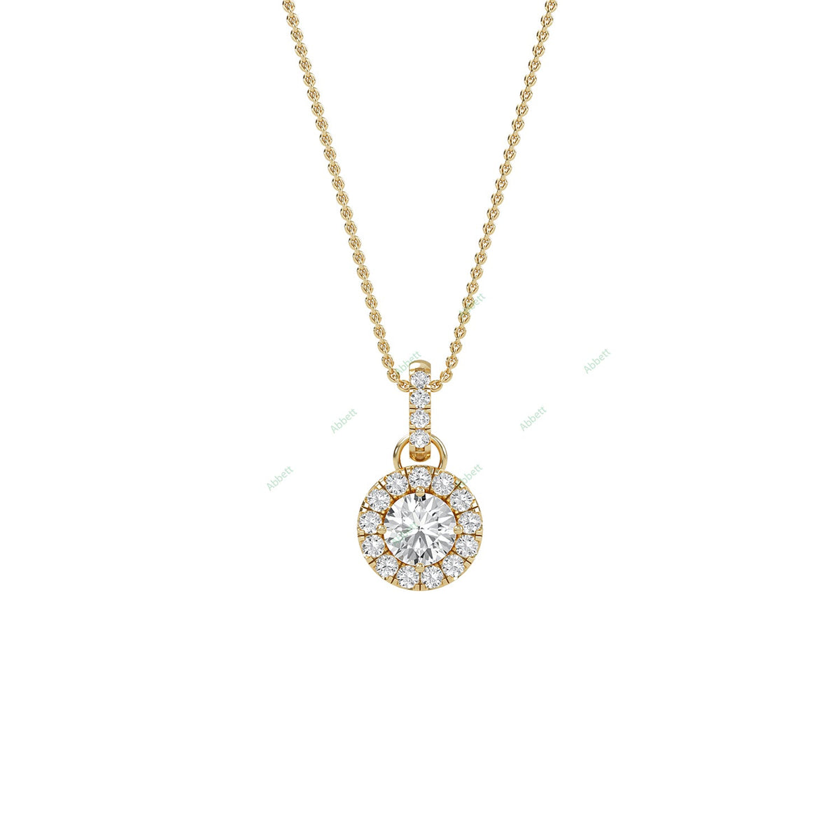 Round lab-grown diamond halo pendant necklace with 0.48ct centre stone - PEHA013