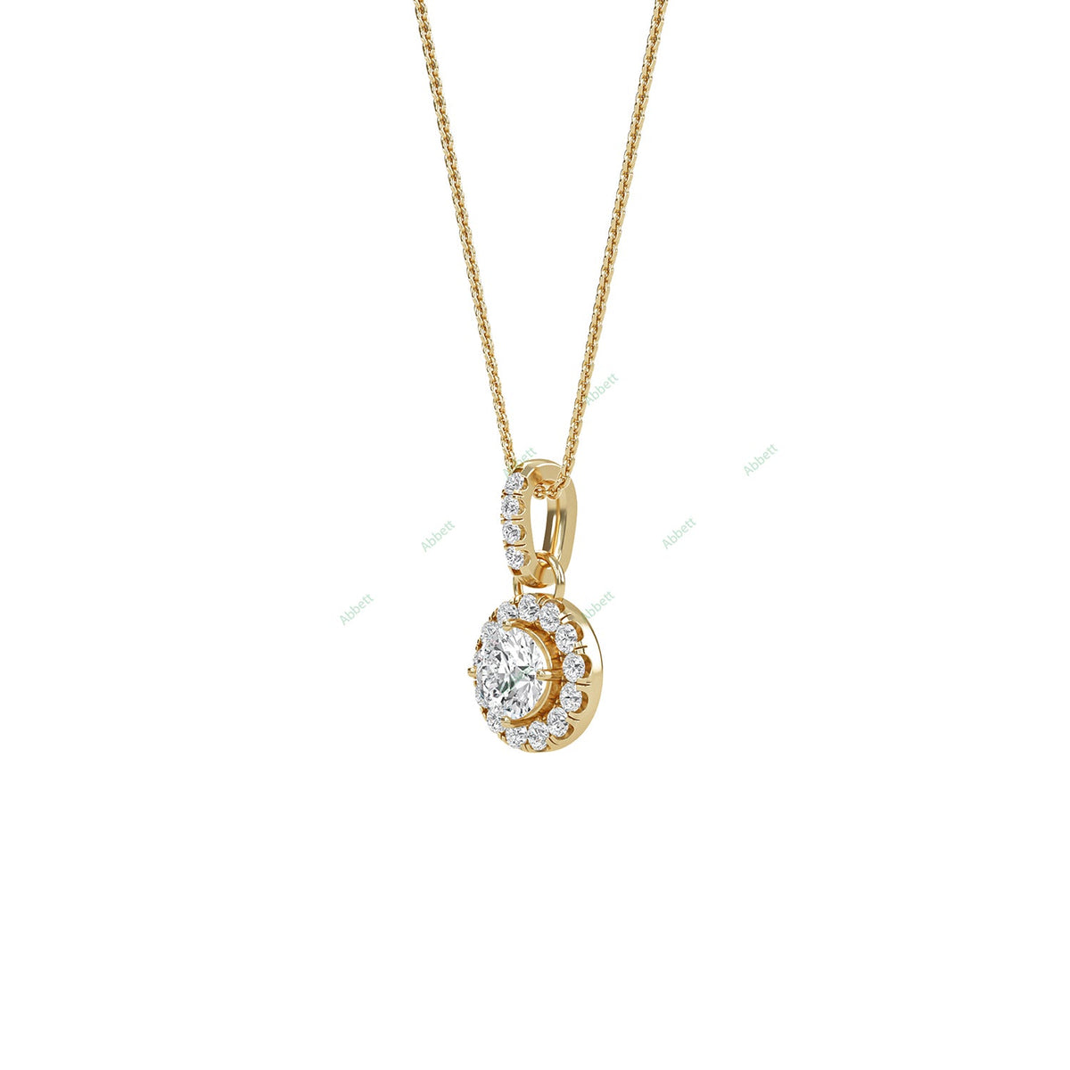 Round lab-grown diamond halo pendant necklace with 0.48ct centre stone - PEHA013