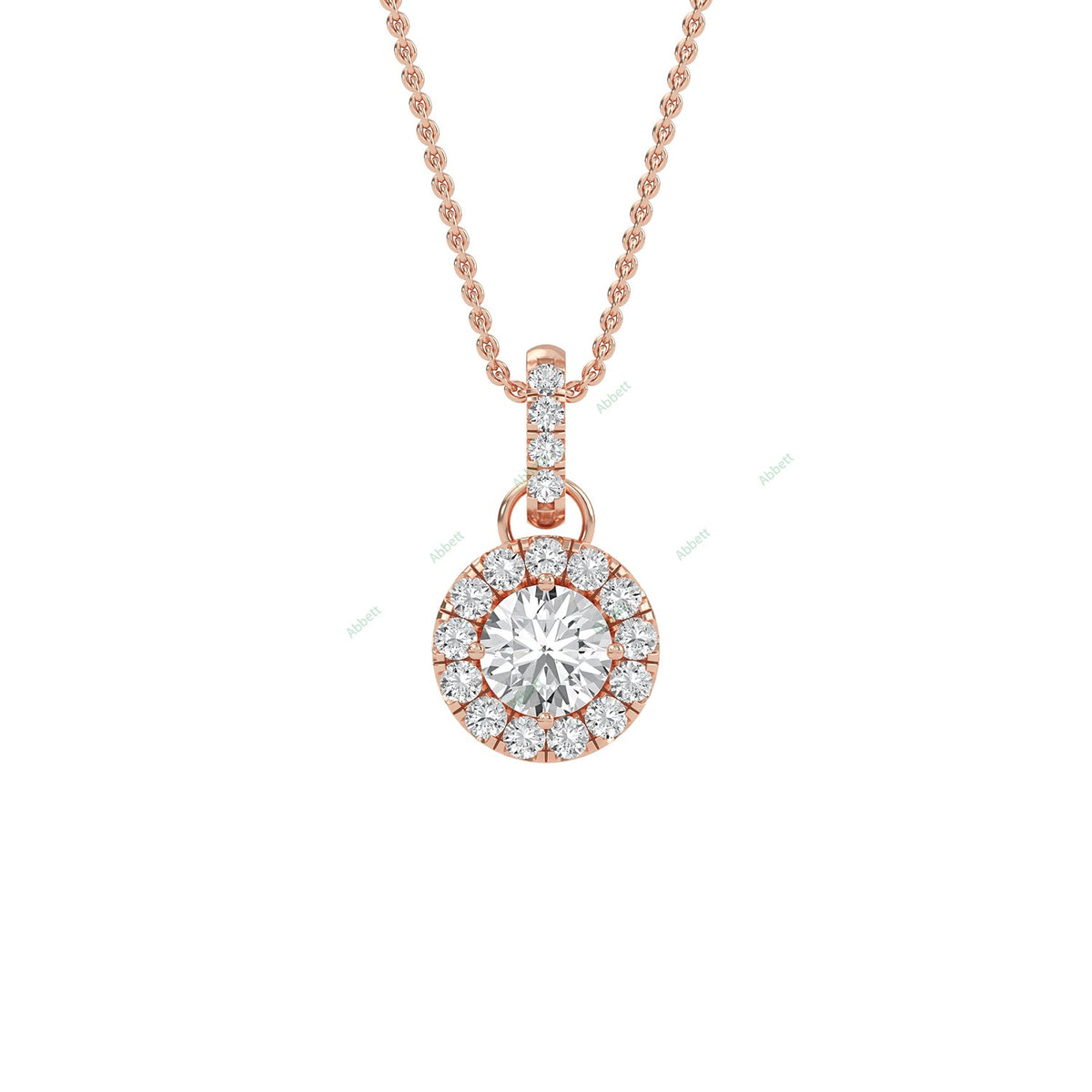 Round lab-grown diamond halo pendant necklace with 0.48ct centre stone - PEHA013