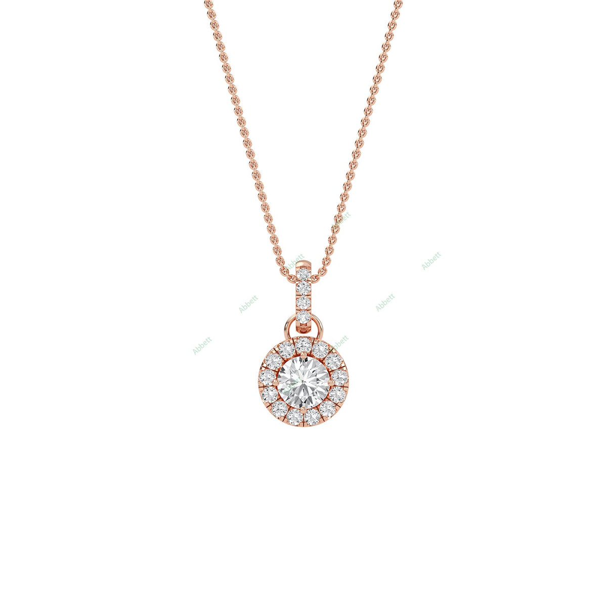 Round lab-grown diamond halo pendant necklace with 0.48ct centre stone - PEHA013