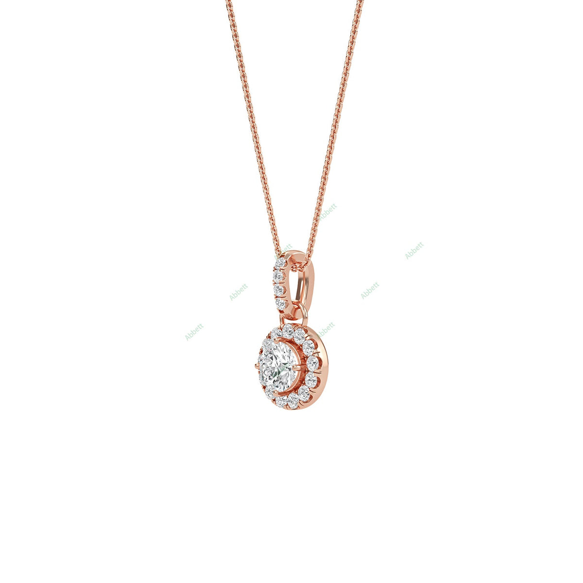 Round lab-grown diamond halo pendant necklace with 0.48ct centre stone - PEHA013
