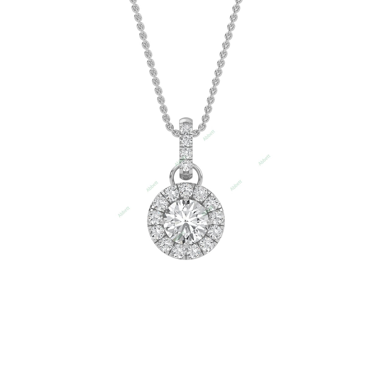 Round lab-grown diamond halo pendant necklace with 0.48ct centre stone - PEHA013