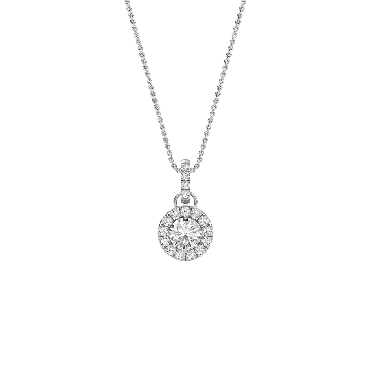 Round lab-grown diamond halo pendant necklace with 0.48ct centre stone - PEHA013
