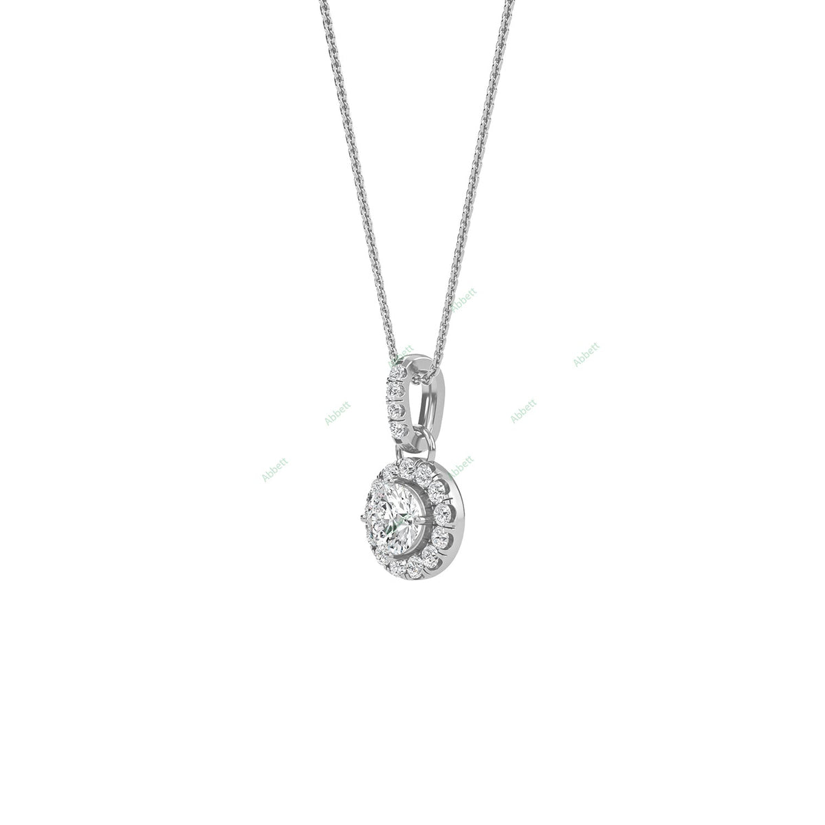 Round lab-grown diamond halo pendant necklace with 0.48ct centre stone - PEHA013