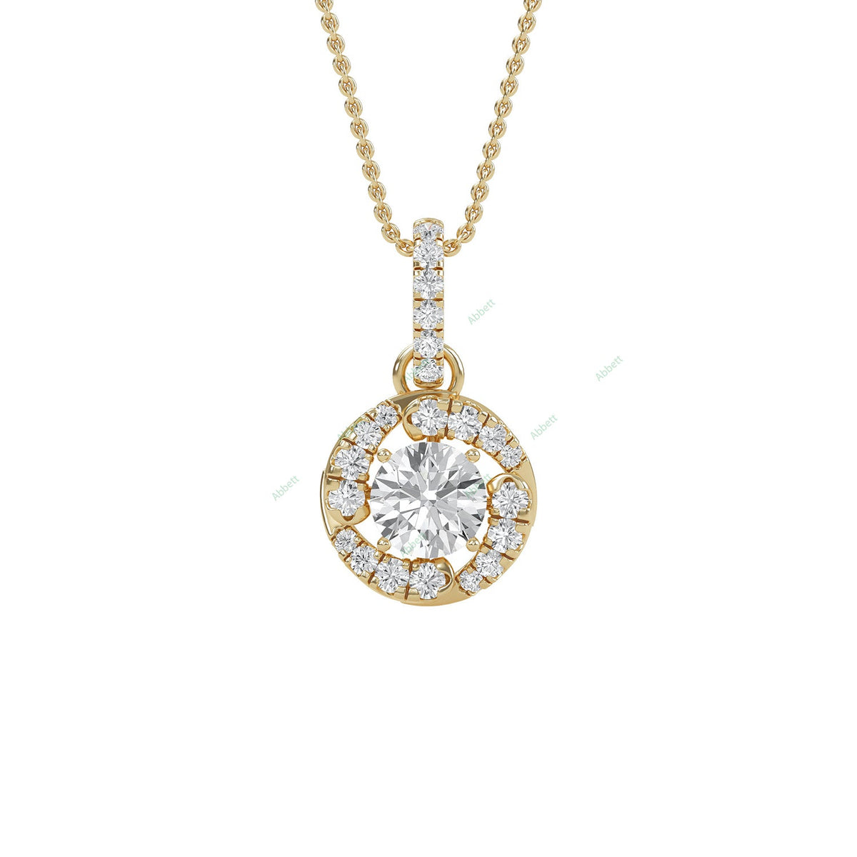Round lab-grown diamond halo pendant necklace with 0.4ct centre stone - PEHA014