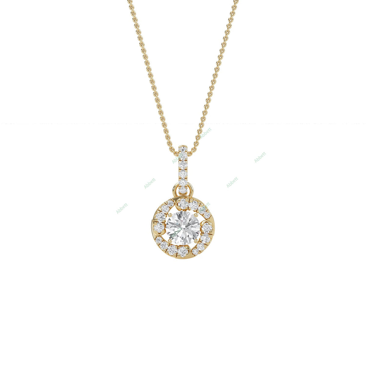 Round lab-grown diamond halo pendant necklace with 0.4ct centre stone - PEHA014