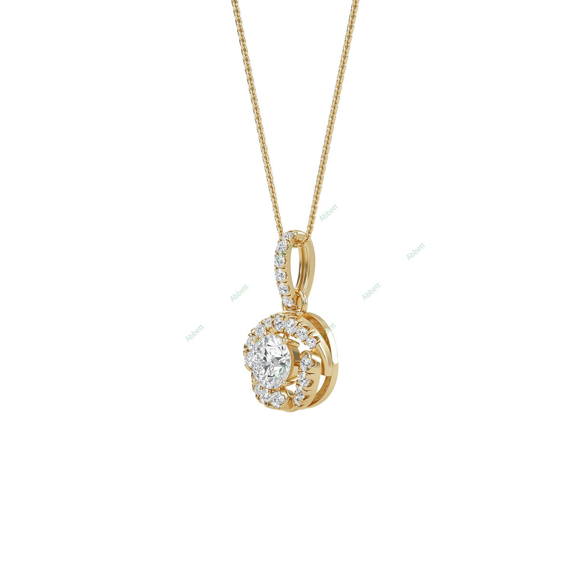 Round lab-grown diamond halo pendant necklace with 0.4ct centre stone - PEHA014