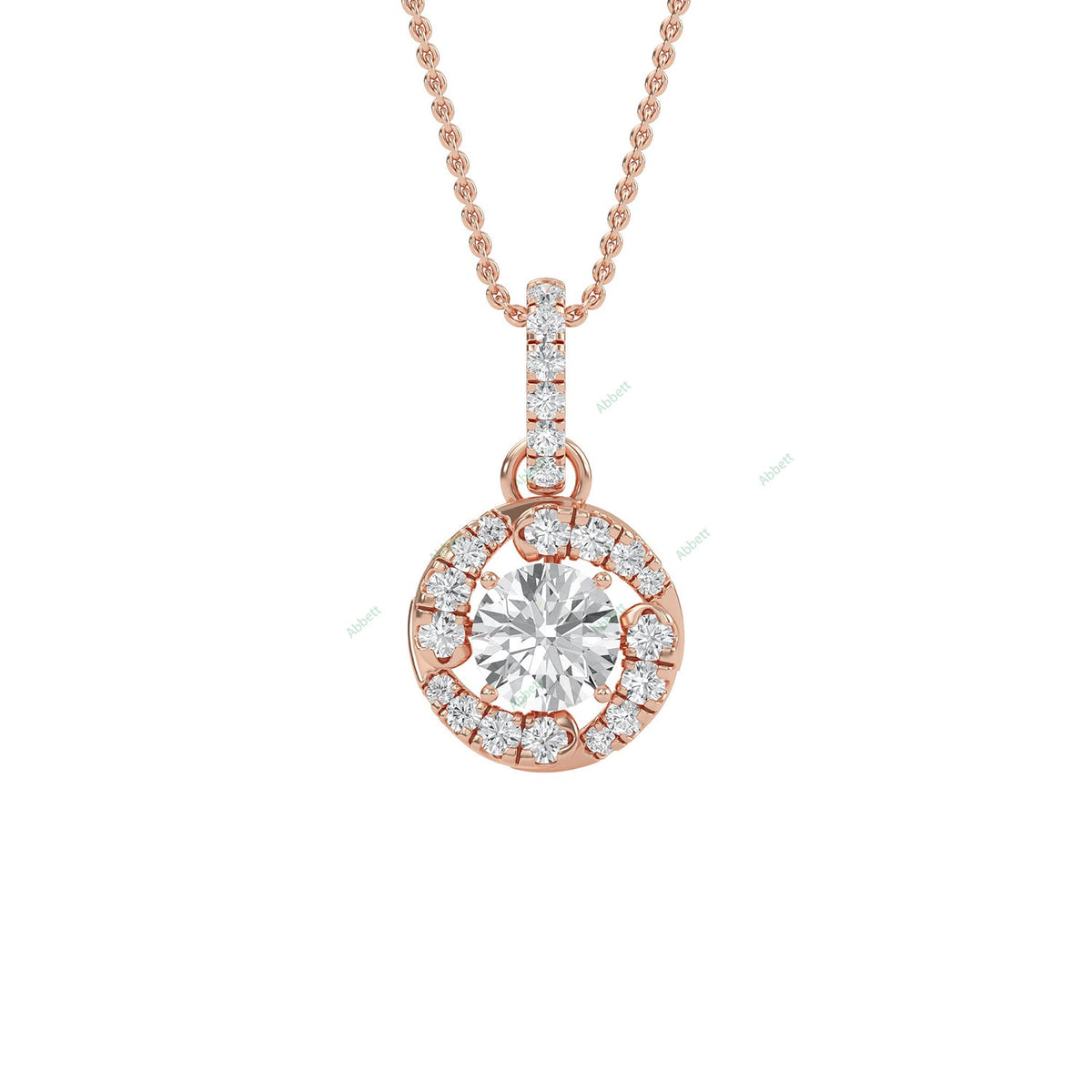 Round lab-grown diamond halo pendant necklace with 0.4ct centre stone - PEHA014
