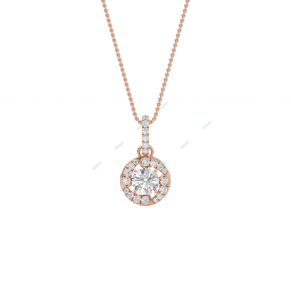Round lab-grown diamond halo pendant necklace with 0.4ct centre stone - PEHA014