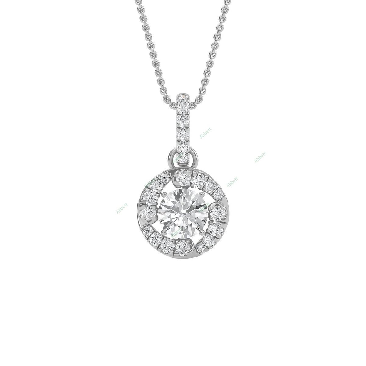 Round lab-grown diamond halo pendant necklace with 0.4ct centre stone - PEHA014