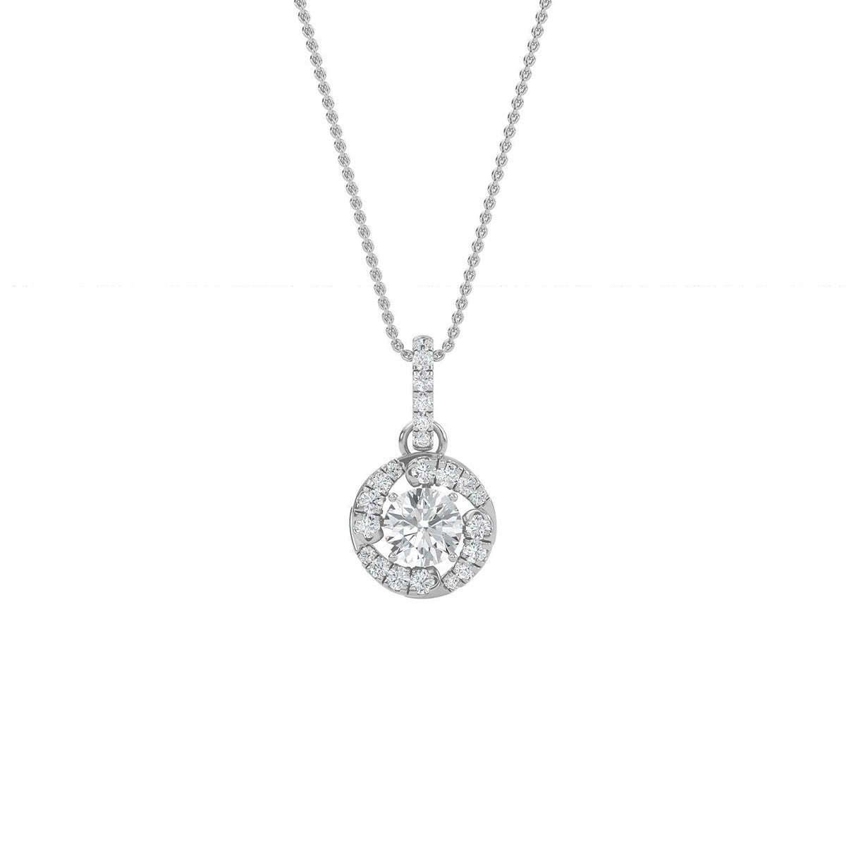 Round lab-grown diamond halo pendant necklace with 0.4ct centre stone - PEHA014