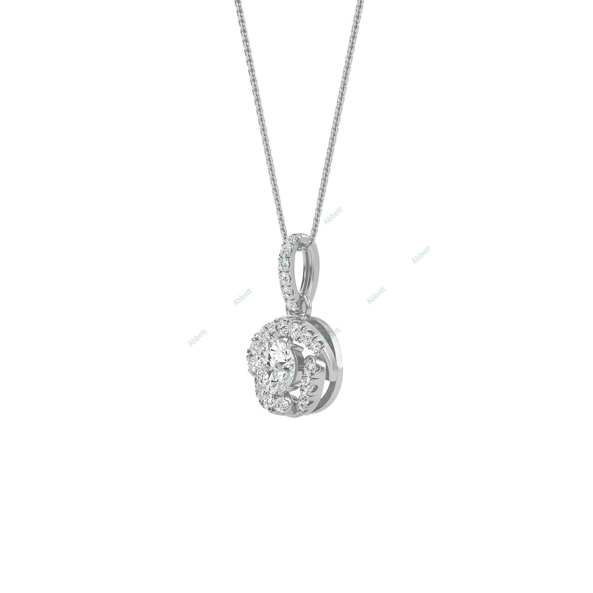 Round lab-grown diamond halo pendant necklace with 0.4ct centre stone - PEHA014
