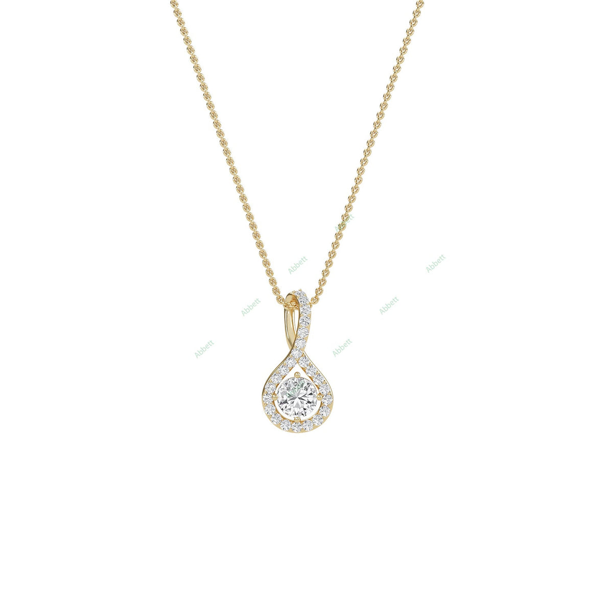 Twisted round lab-grown diamond halo pendant necklace - PEHA022