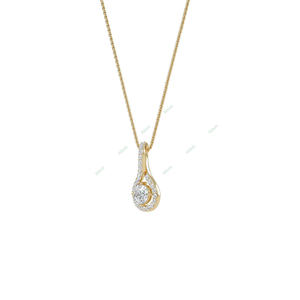 Twisted round lab-grown diamond halo pendant necklace - PEHA022