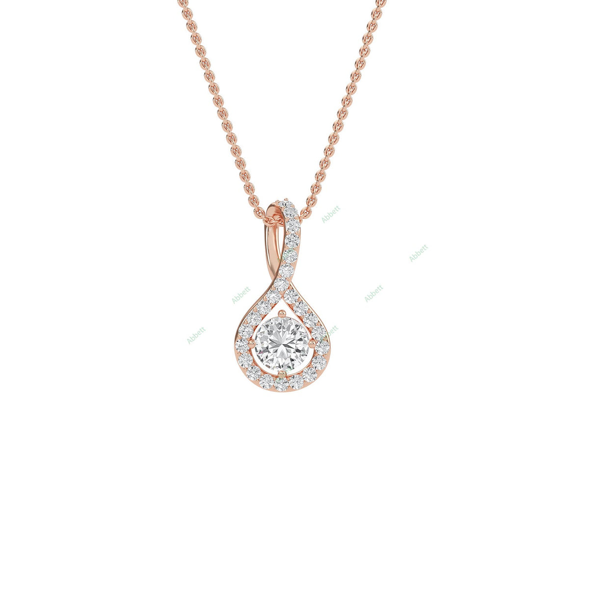 Twisted round lab-grown diamond halo pendant necklace - PEHA022