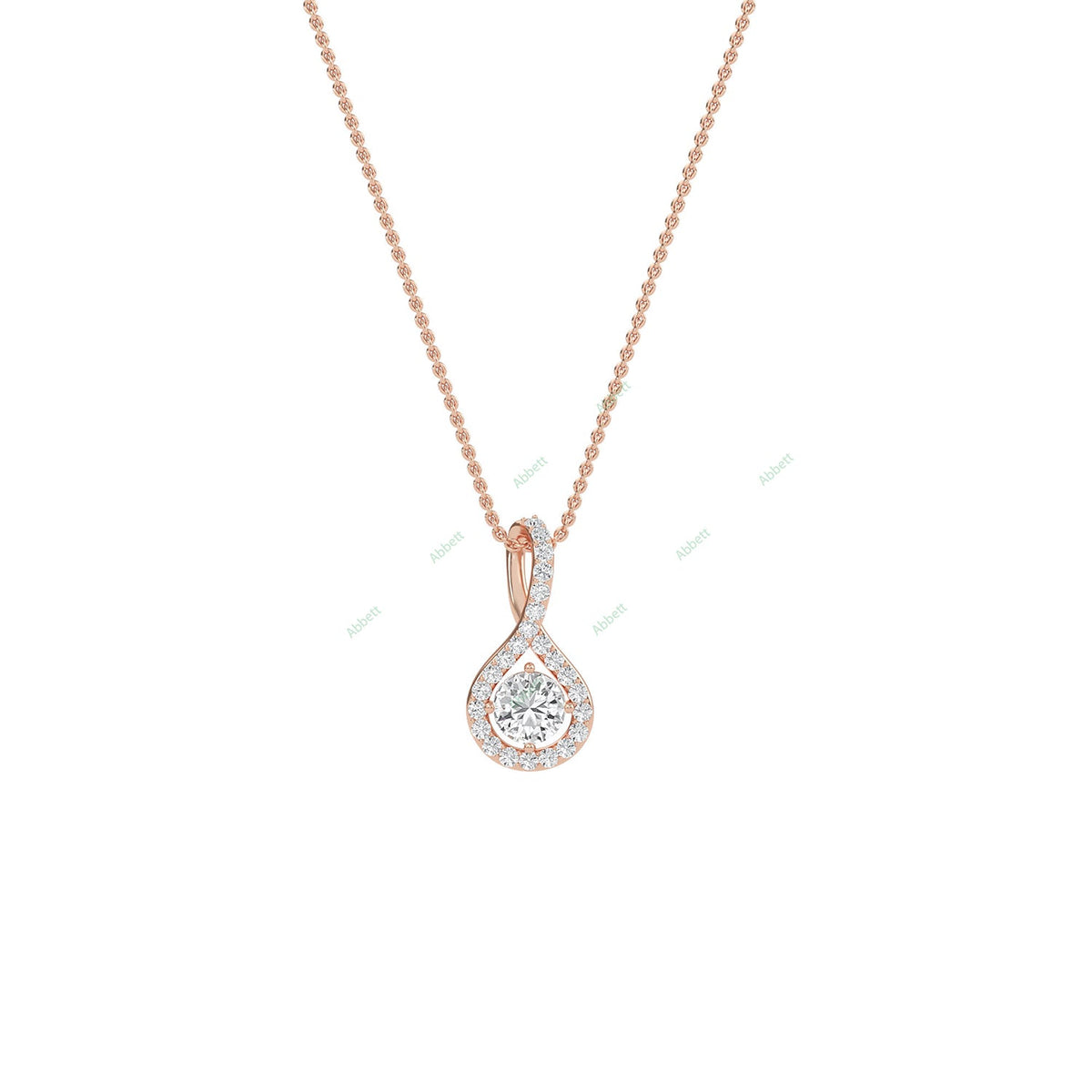 Twisted round lab-grown diamond halo pendant necklace - PEHA022